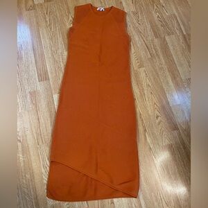 Victor Alfaro Asymmetrical Orange ribbed Dress